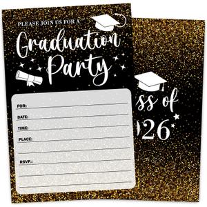 4 x VIVORA Black Gold Glitter Graduation Invitation Card for Graduate, Black Gold Glitter Graduation Party Invites, 30 Cards & 30 Envelopes, 4x6 Inches, Double-Sided