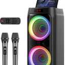 JYX Karaoke Machine with 2 Wireless Microphones for Adults, 8" Big Bluetooth Party Speaker with 500W Peak Power, PA System with LED Disco Light, Rolling Wheels and Trolley, Perfect for Outdoor Home