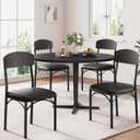 Jocoevol Dining Chairs Set of 4 - Upholstered Dining Room Chairs with PU Leather, Industrial Kitchen Chairs with Wooden Backrest and Thickened Metal Legs, for Dining Room, Living RoomBlack, 17 Inches X 17 Inches X 35 Inches