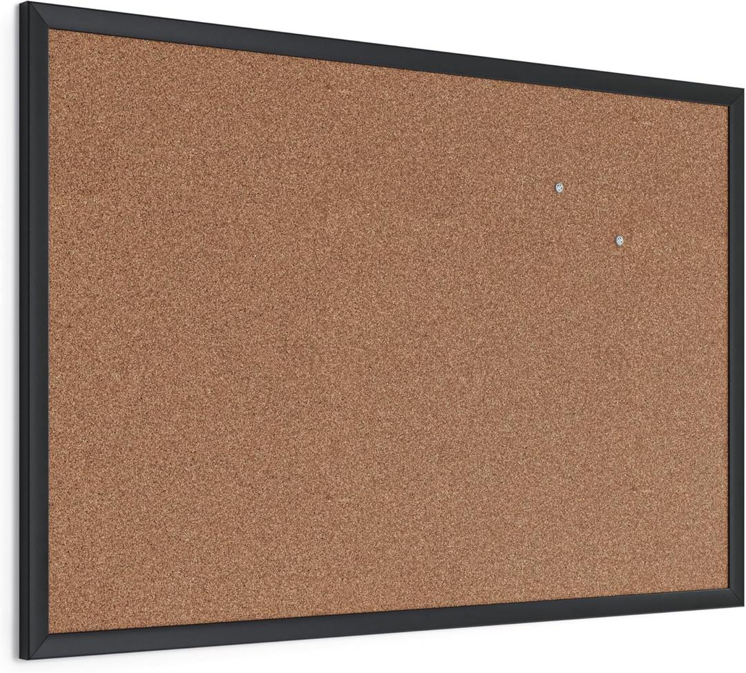 U Brands Cork Bulletin Board, 24'' x 36'', Black Wood Frame (35" x 23")