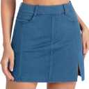 THE GYM PEOPLE Women's Stretchy Jean Skorts Slim Fit Side Split Casual Denim Skirts with Pockets (Blue), S