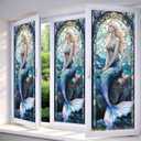 IVN Privacy Window Film Decorative Mermaid Stained Glass Style, Colorful Static Cling Window Film for Living Room Bedroom Door Panel 17.7 x 39.3 Inch (Blonde Mermaid Design)