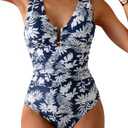 B2prity One Piece Swimsuit for Women Tummy Control V Neck Bathing Suit Ruched Slimming Swim Suit Push Up Swimwear M