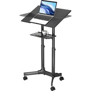 1home BONTEC Lecterns & Podiums Portable Mobile Standing Laptop Desk, Sit Stand, Height Adjustable Home Office Classroom Pulpit Stand Up Desk Workstation, Rolling Table Laptop Cart with Storage Tray (2 shelves)
