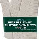 Beneno Heat Resistant Silicone Oven Mitts BPA-Free, Non-Slip Textured Grip & Quilted Cotton Lining, Waterproof Kitchen Mitt 2-Pack Set, 7"x13", Beige
