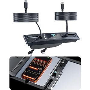 USB Hub for Tesla Model 3 Model Y, Waterproof, Multi Port Fast Charging for Model Y/3 Accessories 2021-2024, Retractable Docking Station with Built-in Cables, Fit Center Console(Not Fit Model 3 2024)