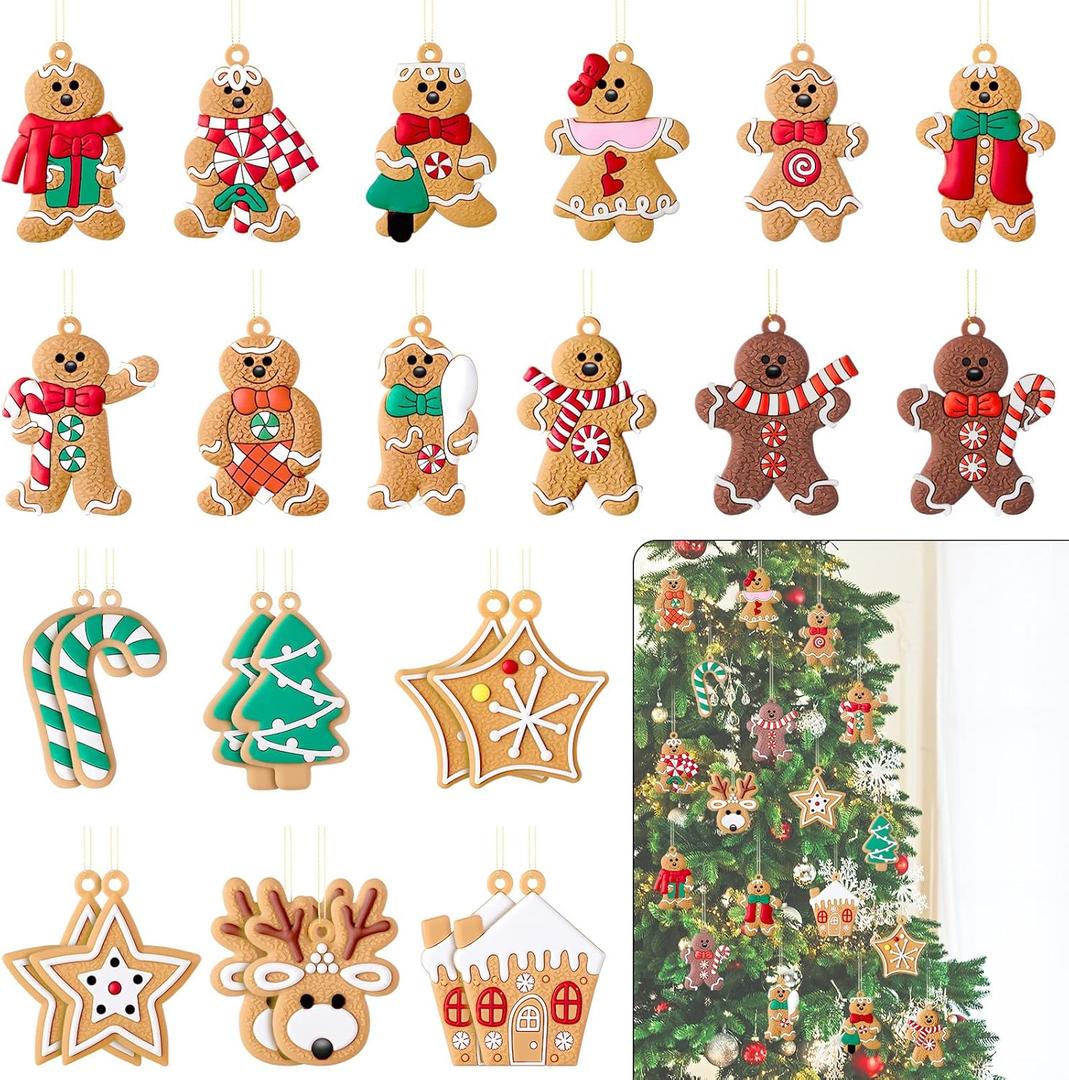 Sumind 24 Pieces Gingerbread Man Christmas Ornaments and Candy Canes Set - Tree Hanging Decorations for Xmas Holiday Party