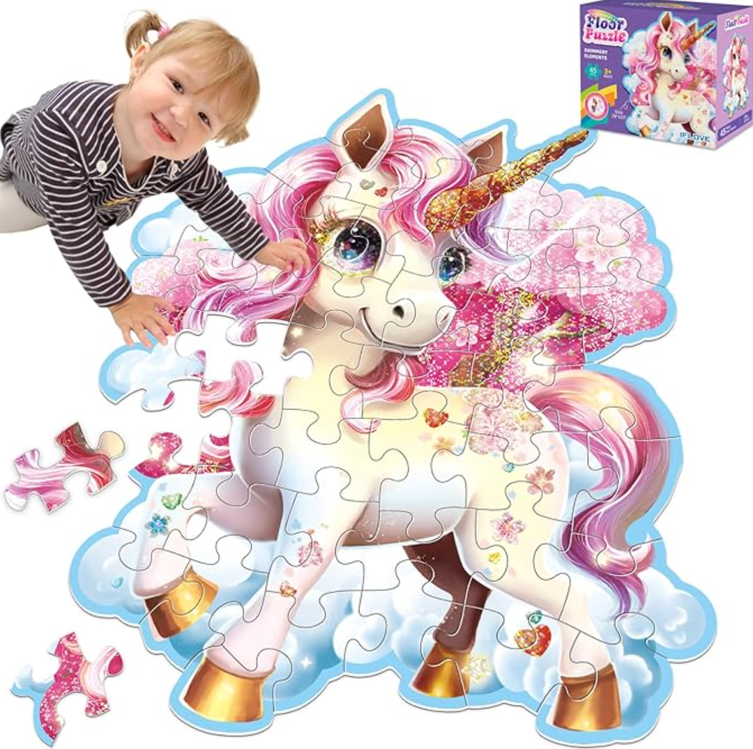 45pcs Shimmery Unicorn Floor Puzzles for Kids Ages 35, Jumbo Jigsaw Puzzles for Kids Unicorn Puzzle for Toddlers Age 3+ Year Olds, Unicorn Toy Gifts for Girls (Size: 28 '' x 33 '')
