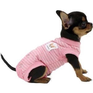 LOPHIPETS Girl Dog Shirts Pajamas for Small Teacup Dog Chihuahua Yorkie Puppy Cat Clothes-Pink Strips/XXS (XX-Small for 0.5-1.2 lbs)