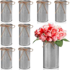 Domensi 5.91 in High Farmhouse Vase Decor Galvanized Metal Flower Vase with Twine Bow Vintage Rustic Tin Flower Buckets for Artificial Floral Table Container DIY(Iron Color,8 Pcs) Domensi 5.91 in High Farmhouse Vase Decor Galvanized Metal Flower Vase with Twine Bow Vintage Rustic Tin Flower Buckets for Artificial Floral Table Container DIY(Iron Color,8 Pcs)