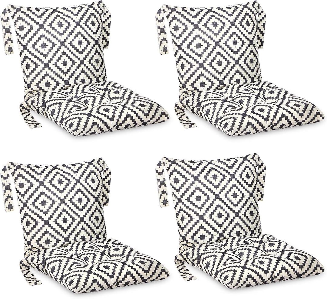 Barydat 4 Pcs Outdoor Patio Chair Cushions, Black and White, Grid, 21.7 x 43.3 x 3.54 inches - Grid