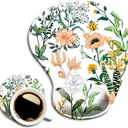 Ergonomic Mouse Pad with Wrist Support, Cute Mouse Pads with Non-Slip PU Base for Home Office Working Studying Easy Typing & Pain Relief Beautiful Floral (Creamy White)