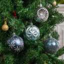 3.15" Blue Silver Christmas Ball Ornaments Set, 16ct Luxury Hand-Painted Shatterproof Large Hanging Bulbs, Bulk for Xmas Tree Wreath Holiday Decoration