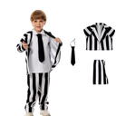 Black and White Striped Suit For Kid Boys Toddler Costume Horror Cosplay Outfit Halloween Dress Up, M