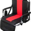 GREEN PARTY Stadium Seat for Bleachers Portable Outdoor Floor Folding Stadium Chair with Armrest, Back Support, Cup Holder, Mesh Bag and Hide Hooks (Black Red)