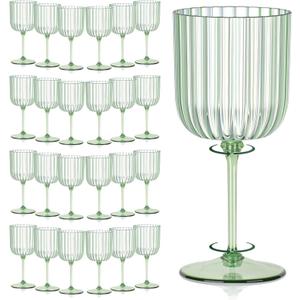 24 PCS Plastic Ribbed Wine Glasses 11oz Green Detachable Wine Goblet Unbreakable Vintage Ripple Water Goblets Cocktail Drinking Cups for Parties Weddings Poolside Outdoors