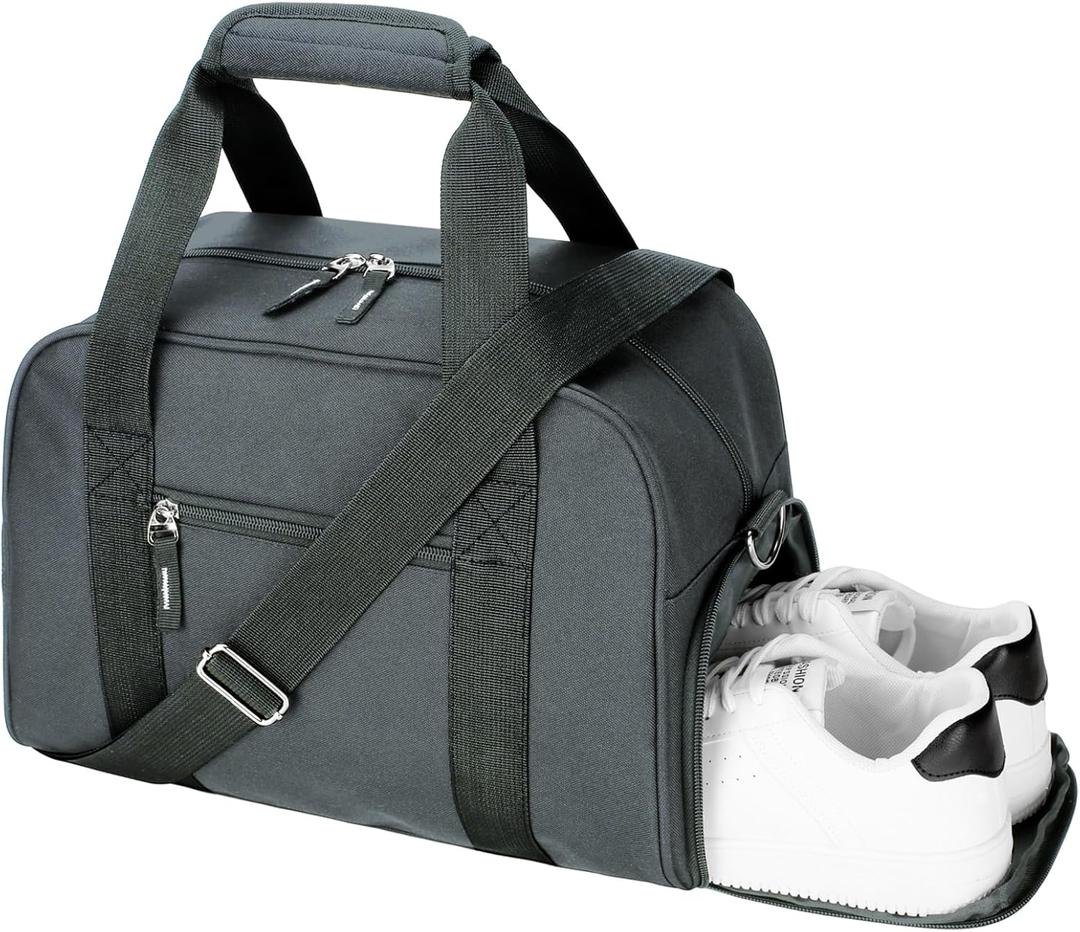 SeaRock 14 inch Small Gym Bag for Women & Men - Mini Duffle Bag for Travel, Sports, Workout, Weekender & Overnight with Shoe Compartment Dark Grey