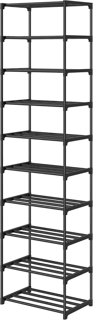 10 Tier Tall Shoe Rack, Narrow Lightweight Shoe Shelf, Compact Vertical Shoe Stand, Small Space Saving for Closet Floor, Dorm Storage Organizer, Front Door Entrance, Entryway