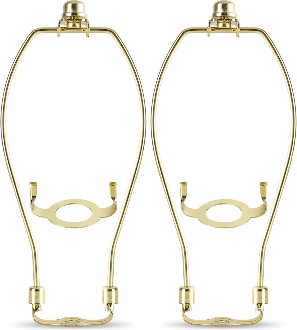GO&SO 2 Pack Polished Brass Lamp Harp Kit 8 inch with E26 UNO Light Base Set, Detachable Lamp Shade Adapter for Table & Floor Lamps, Heavy Duty Bracket DIY Light Fitting with Standard Saddle & Finial