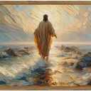 Jesus Walking on Water Wall Art, Christian Inspirational Wall Decor, Religious Bible Canvas Prints Miracle Faith Aesthetic Artwork Picture for Living Prayer Room Bedroom 12x16 inch Wood Framed