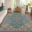5x7 Boho Machine Washable Low Pile Area Rugs for Living Room Teal Purple