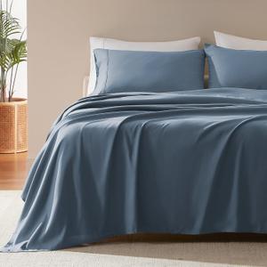 SLEEP ZONE Nanotex Super Soft Cooling King Bed Sheets Set 4 Piece - Easy Care Fitted Flat Sheet & Pillowcase Sets - Wrinkle Free, Fade Resistant, Deep Pocket 16" (Flint Blue, King)