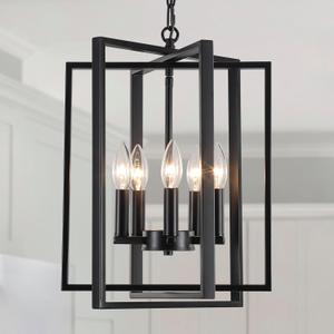 Black Modern Farmhouse Chandelier for Dining Room, 5-Light Pendant Lights Fixtures for Kitchen Island, Foyer Lighting Fixtures High Ceiling for Entryway Hallway Living Room Bedroom
