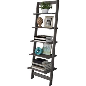 5-Tier Ladder Shelf - 50-Inch Narrow Leaning Bookshelf - Wooden Bookcase for Living Room, Bathroom, Kitchen, Office, or Bedroom Furniture by Lavish Home (Gray)