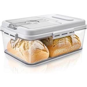 DEAYOU Bread Box for Kitchen Counter, Airtight Bread Storage Container for Homemade Bread, Time Recording Bread Keeper with Lid, Clear Bread Holder for Sourdough, Loaf, Toast, Bagel, Donut, Cookies