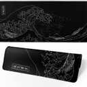 Japanese Gaming Mouse Pad Black Mouse Pad Kanagawa Large Mousepad Non-Slip Rubber Base Waterproof with Stitched Edges for Gaming Office Home, 31.5x11.8 Inch (Black Wave)