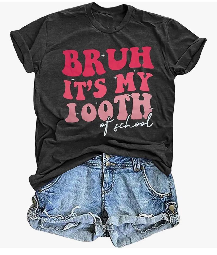 100th Day of School Shirt Women Bruh Happy 100 Days of School Tshirt Teacher Shirts Casual Celebration Tie Dye Tee Top Grey, XL