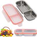 2pcs Stainless Steel Snack Containers, Double Compartment Snack Containers with Lids, Small and Portable, Reusable, Leak-Proof for Take-Out Fruit, Nuts, Salad Dressing Or Sauces