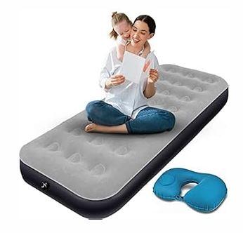 hufaut Camping Single Air Mattress with Inflatable U-Shaped Pillow Blow Up Bed Thicken Sleeping Pad for Outdoor Indoor