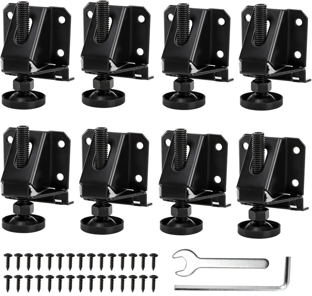8 Pack Heavy Duty Leveling Feet, Adjustable Furniture Leg Leveler with Screws, Lock Nuts and Wrench for Furniture, Table, Cabinets, Shelves, Workbench