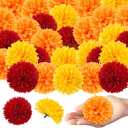 Marigold Flower Heads Bulk 40 Pcs, Faux Mexican Artificial Flowers for Day of the Dead Decorations - DIY Wreath Craft Indian Wedding Diwali Home Dia De Los Muertos Decor Halloween(Orange-Yellow-Red)