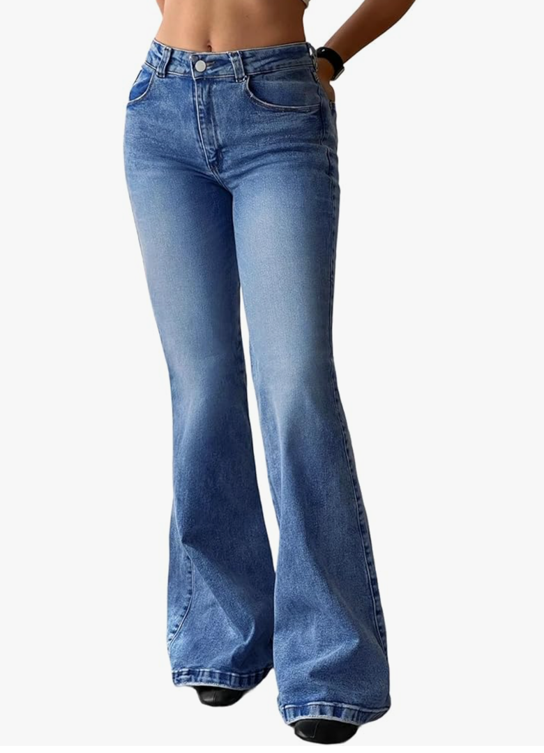 EMMIOL Women Flared Jeans Mid-High Waist Jeans Y2K 90s Trendy Loose Denim Pants, Large