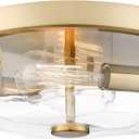 Gold Flush Mount Ceiling Light, 2-Light Hallway Light Fixtures, Modern Farmhouse Farmhouse Ceiling Light Clear Glass Brushed Gold Finish for Kitchen Porch Entryway