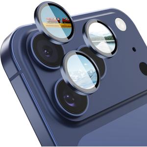 SPARIN Camera Lens Protector for iPhone 17 Pro Max/iPhone 17 Pro - Easy Installation, Individual Ultra-Thin Tempered Glass with Aluminum Metal Circle, Case Friendly, Blue