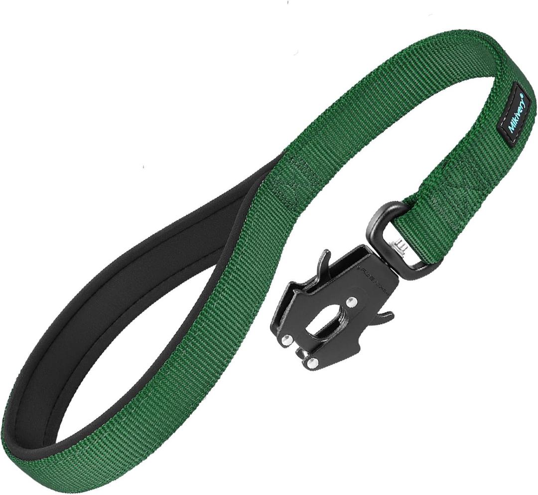 Mikivery Short Dog Leash with Comfortable Padded Handle Heavy Duty Clip for Training Walks Outdoor Suitable for Medium Large Dogs (M:18 IN, Dark Green)