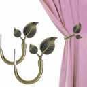 Rbeusau Leaf Shaped Heavy Duty Curtain Holdbacks 2pcs, Traditional Style Antique Brass Handmade Metal Curtain Tiebacks for Wall, Curtain Tie Hook Pull Backs for Drapes Window Home Decoration