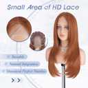 Haloo Copper Wig with Curtain Bangs - Lace Front Hairline Middle Part Long Layered Natural Looking Straight Synthetic Hair Wigs for Women Daily Party, 24 Inch Copper Red