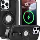 Butaiga for iPhone 15 Pro Max Leather Case with Stand, Anti-Slip Grip Ring, Fits for MagSafe (Black, iPhone 15 Pro Max)