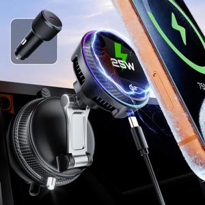 25W Certified for MagSafe Car Mount Charger with LED Light, Wireless Car Charger with TEC & Cooling Fan, 360Rotation Strong Magnetic Phone Holder for Car with 45W Adapter for iPhone 17 Promax