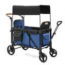 Wagon Stroller for 2 Kids, Foldable All-Terrain Wagon for Kids with Canopy, Adjustable Push and Pull Handles,Convertible High Seat & Organizer, 5 Point Harness (Blue)