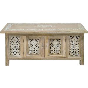 Lightnpro Handmade Wooden Coffee Table - Rectangular Foldable Table with Storage,Intricate Carving, Modern & Contemporary Home Dcor, Compact Living Room Furniture  36 Inch White Wash Finish