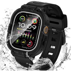 Goton 3 in 1 Waterproof Case with Band for Apple Watch with Built-in Tempered Glass Screen Protector 49mm, 360 Shockproof Bumper Face Cover with Band for Apple Watch Ultra 3/Ultra 2/Ultra, 49mm (Matte Black)