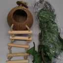 HERCOCCI Gecko Tank Accessories, Coconut Shell Ladder Hideout Hole Reptile Climbing Vine Habitat Decor with 3 Pieces Colorful Plastic Plants for Chameleon Lizard Snake Hermit Crab Leopard Gecko