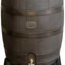 50-Gallon Rain Barrel, Flat Back Rain Water Collection Barrel, Stand Included, Walnut Color