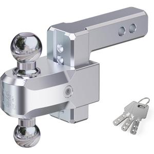 RENO Adjustable Trailer Hitch, Fits 2 inch Receiver Hitch 4" Rise/Drop Tow Hitch, Heavy Duty 2" & 2-5/16" Ball Hitches with 12,500 LBS GTW (1 Pack, Aluminum)