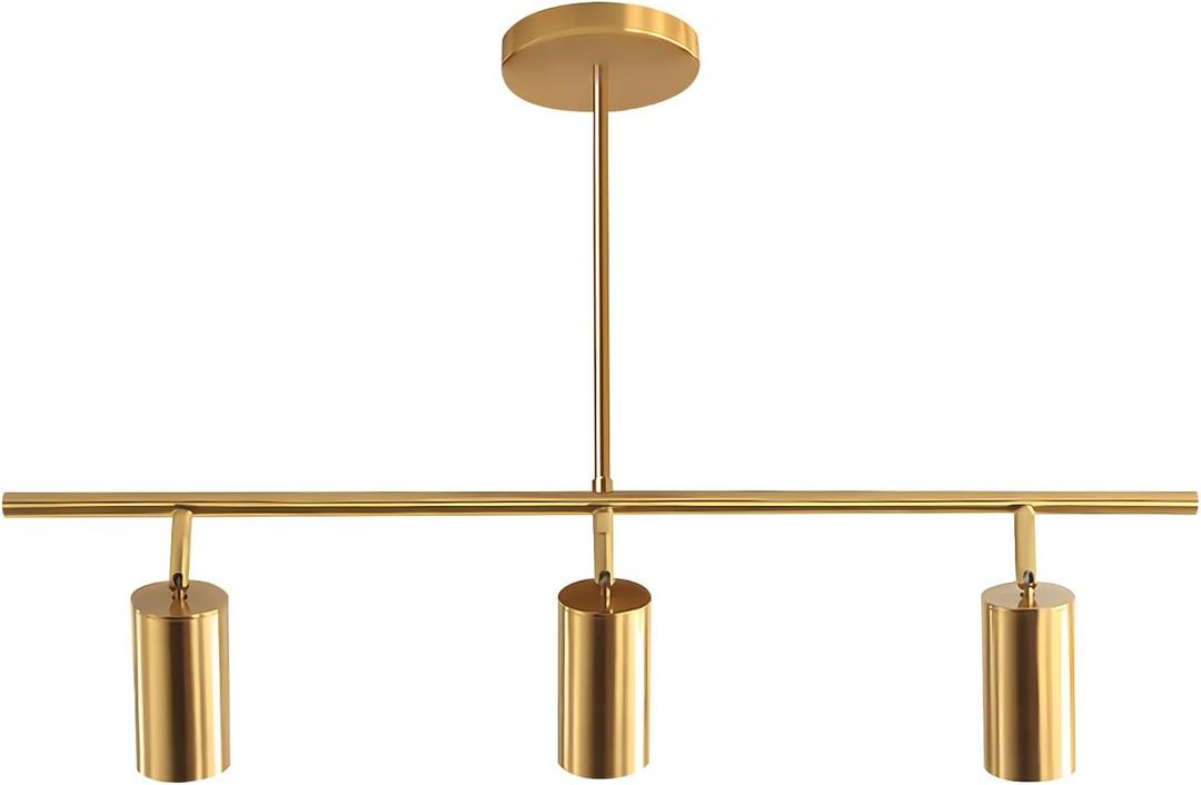KCO Lighting Linear Pendant Light Ceiling Track Spotlight Gold 3-Light with Rods Adjustable Hanging Lighting Fixture for Dining Room Kitchen